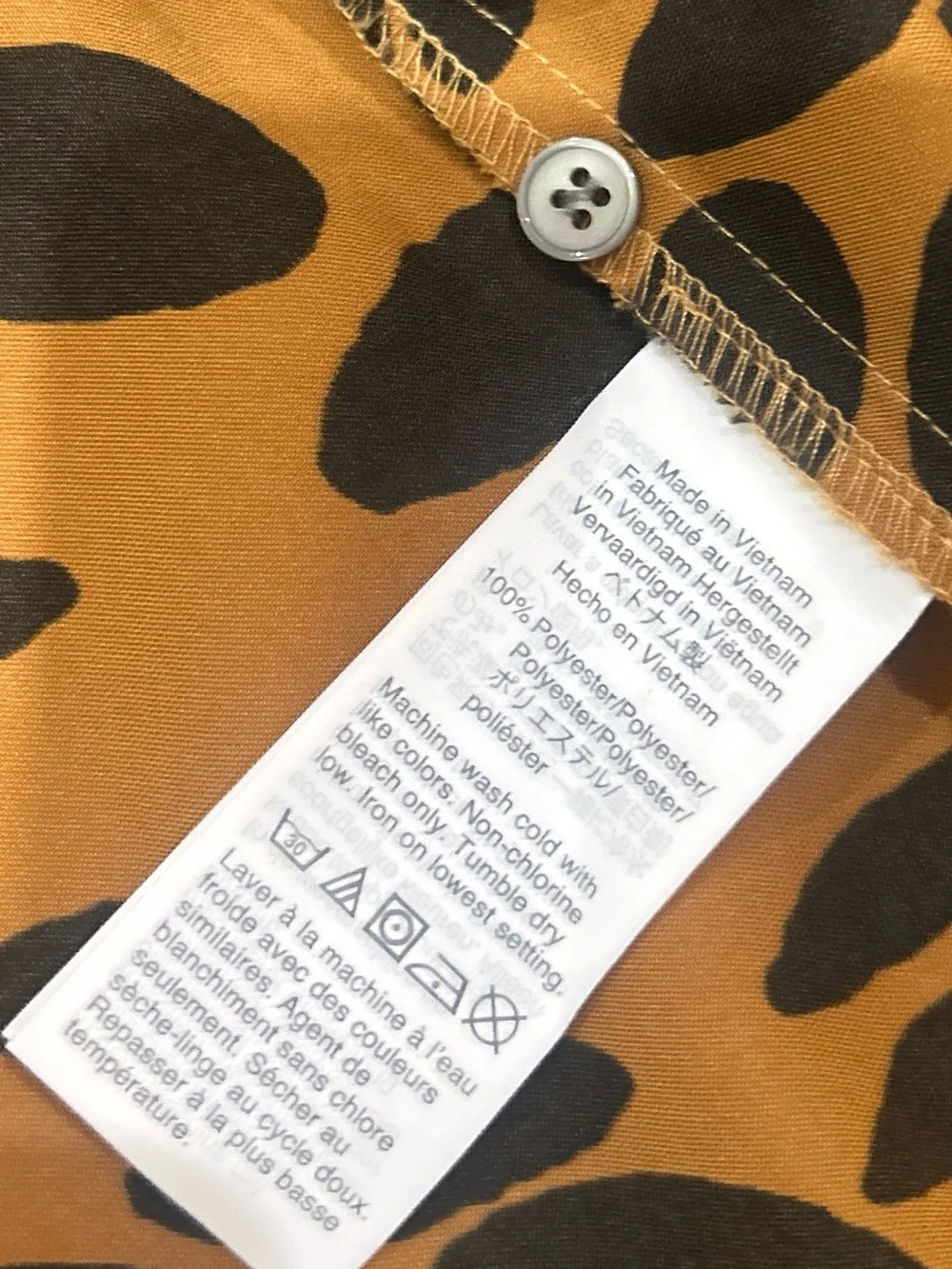 J crew Ruffled V-Neck Long Sleeve blouse caramel black dot print size medium